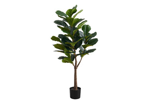 Monarch Specialties Artificial Plant, 47" Tall, Fiddle Tree, Indoor, Faux, Fake, Floor, Greenery, Potted, Real Touch, Decorative, Green Leaves, Black Pot Green,Black, Black Plastic,Cement,Foam,Metal I 9515