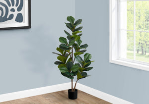 Monarch Specialties Artificial Plant, 49" Tall, Fiddle Tree, Indoor, Faux, Fake, Floor, Greenery, Potted, Real Touch, Decorative, Green Leaves, Black Pot Green,Black, Black Plastic,Cement,Foam,Metal I 9517
