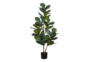 Monarch Specialties Artificial Plant, 49" Tall, Fiddle Tree, Indoor, Faux, Fake, Floor, Greenery, Potted, Real Touch, Decorative, Green Leaves, Black Pot Green,Black, Black Plastic,Cement,Foam,Metal I 9517