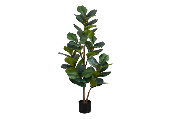 Monarch Specialties Artificial Plant, 49" Tall, Fiddle Tree, Indoor, Faux, Fake, Floor, Greenery, Potted, Real Touch, Decorative, Green Leaves, Black Pot Green,Black, Black Plastic,Cement,Foam,Metal I 9517