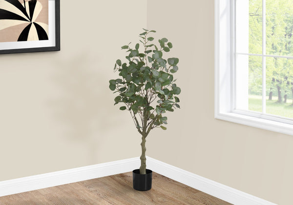 Monarch Specialties Artificial Plant, 46" Tall, Eucalyptus Tree, Indoor, Faux, Fake, Floor, Greenery, Potted, Decorative, Green Leaves, Black Pot Green,Black, Black Plastic,Cement,Foam,Metal I 9518