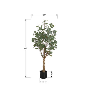 Monarch Specialties Artificial Plant, 46" Tall, Eucalyptus Tree, Indoor, Faux, Fake, Floor, Greenery, Potted, Decorative, Green Leaves, Black Pot Green,Black, Black Plastic,Cement,Foam,Metal I 9518