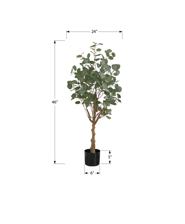 Monarch Specialties Artificial Plant, 46" Tall, Eucalyptus Tree, Indoor, Faux, Fake, Floor, Greenery, Potted, Decorative, Green Leaves, Black Pot Green,Black, Black Plastic,Cement,Foam,Metal I 9518