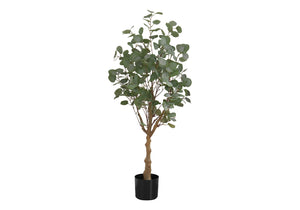 Monarch Specialties Artificial Plant, 46" Tall, Eucalyptus Tree, Indoor, Faux, Fake, Floor, Greenery, Potted, Decorative, Green Leaves, Black Pot Green,Black, Black Plastic,Cement,Foam,Metal I 9518