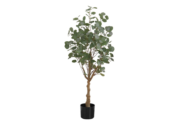 Monarch Specialties Artificial Plant, 46" Tall, Eucalyptus Tree, Indoor, Faux, Fake, Floor, Greenery, Potted, Decorative, Green Leaves, Black Pot Green,Black, Black Plastic,Cement,Foam,Metal I 9518