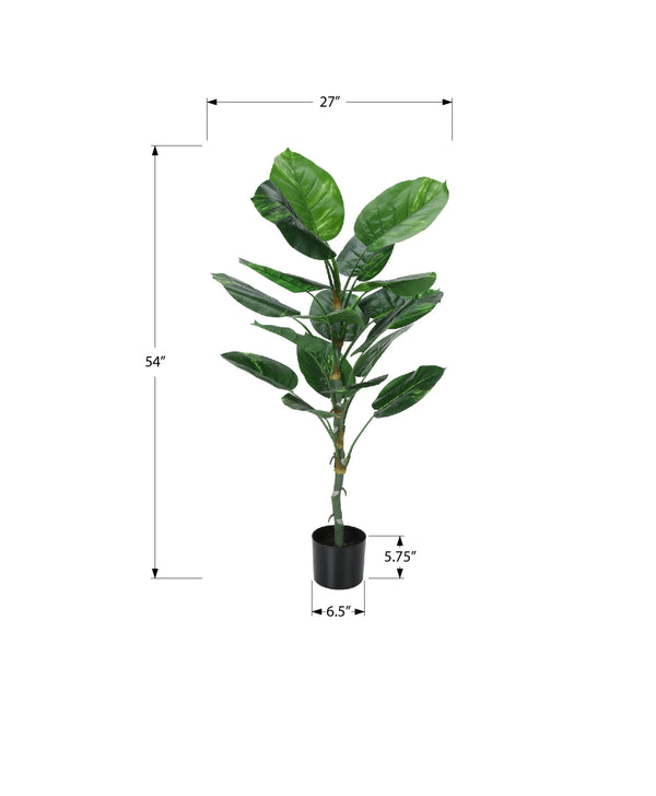 Monarch Specialties Artificial Plant, 54" Tall, Dieffenbachia Tree, Indoor, Faux, Fake, Floor, Greenery, Potted, Real Touch, Decorative, Green Leaves, Black Pot Green,Black, Black Plastic,Cement,Foam,Metal I 9519