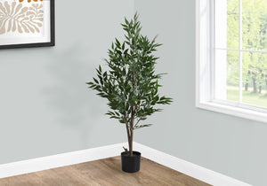 Monarch Specialties Artificial Plant, 47" Tall, Acacia Tree, Indoor, Faux, Fake, Floor, Greenery, Potted, Silk, Decorative, Green Leaves, Black Pot Green,Black, Black Plastic,Cement,Foam,Metal I 9520
