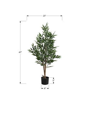 Monarch Specialties Artificial Plant, 47" Tall, Acacia Tree, Indoor, Faux, Fake, Floor, Greenery, Potted, Silk, Decorative, Green Leaves, Black Pot Green,Black, Black Plastic,Cement,Foam,Metal I 9520