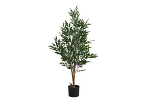 Monarch Specialties Artificial Plant, 47" Tall, Acacia Tree, Indoor, Faux, Fake, Floor, Greenery, Potted, Silk, Decorative, Green Leaves, Black Pot Green,Black, Black Plastic,Cement,Foam,Metal I 9520