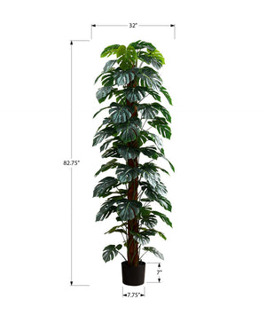 Monarch Specialties Artificial Plant, 83" Tall, Monstera Tree, Floor, Indoor, Decorative, Green Leaves, Black Pot Green,Black,Brown, Black,Brown Plastic,Cement,Foam,Metal I 9521