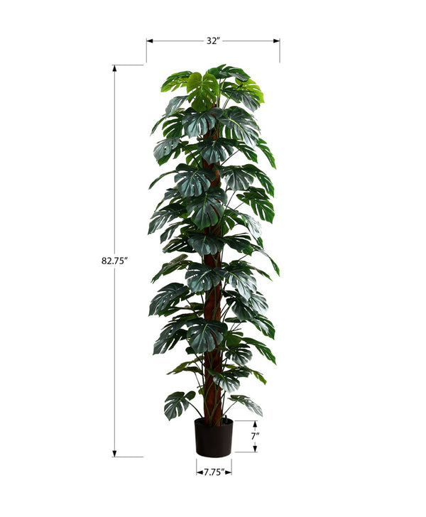 Monarch Specialties Artificial Plant, 83" Tall, Monstera Tree, Floor, Indoor, Decorative, Green Leaves, Black Pot Green,Black,Brown, Black,Brown Plastic,Cement,Foam,Metal I 9521