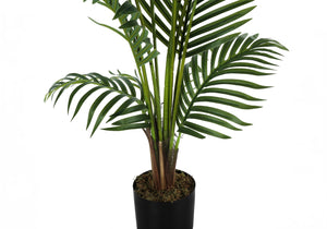 Monarch Specialties Artificial Plant, 57" Tall, Palm Tree, Indoor, Faux, Fake, Floor, Greenery, Potted, Real Touch, Decorative, Green Leaves, Black Pot Green,Black, Black Plastic,Cement,Metal,Polypropylene I 9536