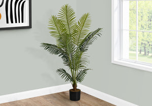 Monarch Specialties Artificial Plant, 57" Tall, Palm Tree, Indoor, Faux, Fake, Floor, Greenery, Potted, Real Touch, Decorative, Green Leaves, Black Pot Green,Black, Black Plastic,Cement,Metal,Polypropylene I 9536
