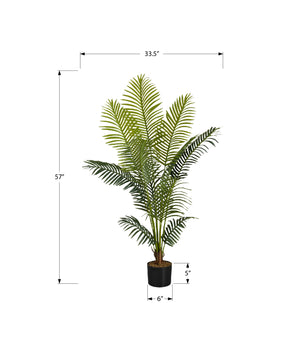 Monarch Specialties Artificial Plant, 57" Tall, Palm Tree, Indoor, Faux, Fake, Floor, Greenery, Potted, Real Touch, Decorative, Green Leaves, Black Pot Green,Black, Black Plastic,Cement,Metal,Polypropylene I 9536