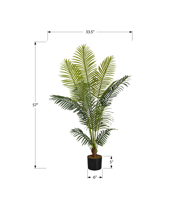 Monarch Specialties Artificial Plant, 57" Tall, Palm Tree, Indoor, Faux, Fake, Floor, Greenery, Potted, Real Touch, Decorative, Green Leaves, Black Pot Green,Black, Black Plastic,Cement,Metal,Polypropylene I 9536