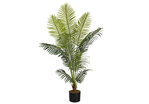 Monarch Specialties Artificial Plant, 57" Tall, Palm Tree, Indoor, Faux, Fake, Floor, Greenery, Potted, Real Touch, Decorative, Green Leaves, Black Pot Green,Black, Black Plastic,Cement,Metal,Polypropylene I 9536