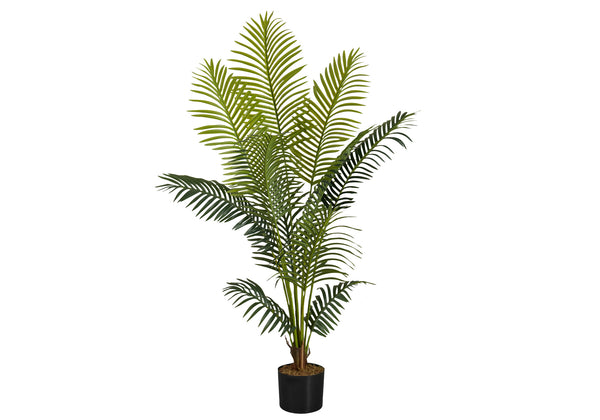 Monarch Specialties Artificial Plant, 57" Tall, Palm Tree, Indoor, Faux, Fake, Floor, Greenery, Potted, Real Touch, Decorative, Green Leaves, Black Pot Green,Black, Black Plastic,Cement,Metal,Polypropylene I 9536