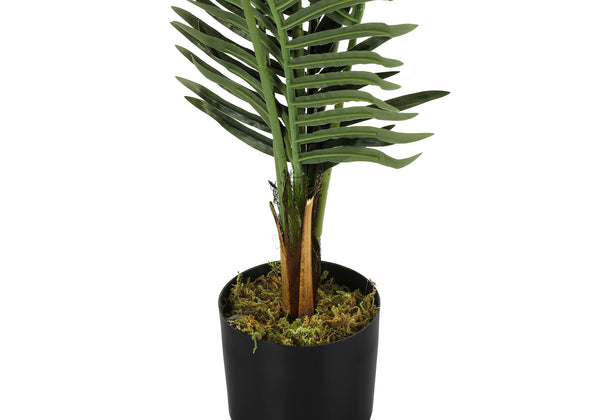 Monarch Specialties Artificial Plant, 47" Tall, Palm Tree, Indoor, Faux, Fake, Floor, Greenery, Potted, Real Touch, Decorative, Green Leaves, Black Pot Green,Black, Black Plastic,Cement,Metal,Polypropylene I 9537