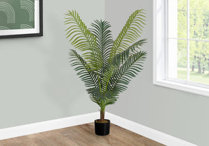 Monarch Specialties Artificial Plant, 47" Tall, Palm Tree, Indoor, Faux, Fake, Floor, Greenery, Potted, Real Touch, Decorative, Green Leaves, Black Pot Green,Black, Black Plastic,Cement,Metal,Polypropylene I 9537