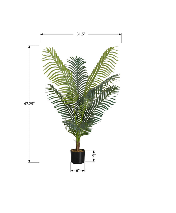 Monarch Specialties Artificial Plant, 47" Tall, Palm Tree, Indoor, Faux, Fake, Floor, Greenery, Potted, Real Touch, Decorative, Green Leaves, Black Pot Green,Black, Black Plastic,Cement,Metal,Polypropylene I 9537
