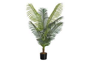 Monarch Specialties Artificial Plant, 47" Tall, Palm Tree, Indoor, Faux, Fake, Floor, Greenery, Potted, Real Touch, Decorative, Green Leaves, Black Pot Green,Black, Black Plastic,Cement,Metal,Polypropylene I 9537
