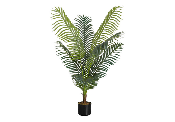 Monarch Specialties Artificial Plant, 47" Tall, Palm Tree, Indoor, Faux, Fake, Floor, Greenery, Potted, Real Touch, Decorative, Green Leaves, Black Pot Green,Black, Black Plastic,Cement,Metal,Polypropylene I 9537