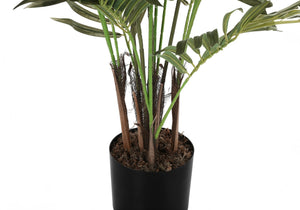Monarch Specialties Artificial Plant, 47" Tall, Areca Palm Tree, Indoor, Faux, Fake, Floor, Greenery, Potted, Real Touch, Decorative, Green Leaves, Black Pot Green,Black, Black Plastic,Cement,Metal,Polypropylene,Pvc I 9538