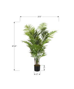 Monarch Specialties Artificial Plant, 47" Tall, Areca Palm Tree, Indoor, Faux, Fake, Floor, Greenery, Potted, Real Touch, Decorative, Green Leaves, Black Pot Green,Black, Black Plastic,Cement,Metal,Polypropylene,Pvc I 9538