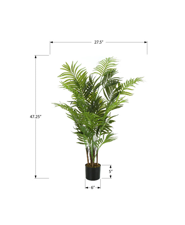 Monarch Specialties Artificial Plant, 47" Tall, Areca Palm Tree, Indoor, Faux, Fake, Floor, Greenery, Potted, Real Touch, Decorative, Green Leaves, Black Pot Green,Black, Black Plastic,Cement,Metal,Polypropylene,Pvc I 9538