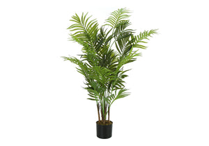 Monarch Specialties Artificial Plant, 47" Tall, Areca Palm Tree, Indoor, Faux, Fake, Floor, Greenery, Potted, Real Touch, Decorative, Green Leaves, Black Pot Green,Black, Black Plastic,Cement,Metal,Polypropylene,Pvc I 9538