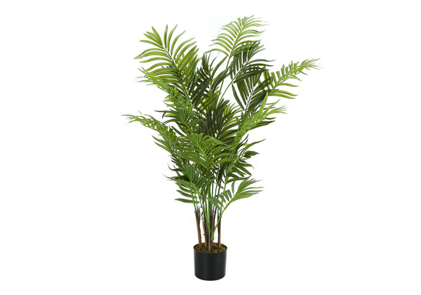 Monarch Specialties Artificial Plant, 47" Tall, Areca Palm Tree, Indoor, Faux, Fake, Floor, Greenery, Potted, Real Touch, Decorative, Green Leaves, Black Pot Green,Black, Black Plastic,Cement,Metal,Polypropylene,Pvc I 9538