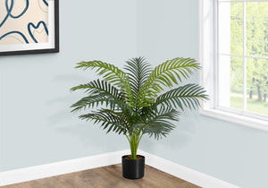 Monarch Specialties Artificial Plant, 34" Tall, Palm Tree, Indoor, Faux, Fake, Floor, Greenery, Potted, Real Touch, Decorative, Green Leaves, Black Pot Green,Black, Black Plastic,Cement,Metal,Polypropylene I 9539