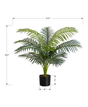 Monarch Specialties Artificial Plant, 34" Tall, Palm Tree, Indoor, Faux, Fake, Floor, Greenery, Potted, Real Touch, Decorative, Green Leaves, Black Pot Green,Black, Black Plastic,Cement,Metal,Polypropylene I 9539