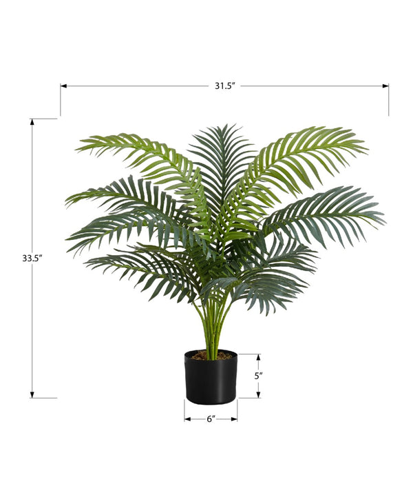 Monarch Specialties Artificial Plant, 34" Tall, Palm Tree, Indoor, Faux, Fake, Floor, Greenery, Potted, Real Touch, Decorative, Green Leaves, Black Pot Green,Black, Black Plastic,Cement,Metal,Polypropylene I 9539