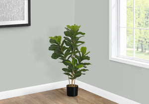Monarch Specialties Artificial Plant, 41" Tall, Fiddle Tree, Indoor, Faux, Fake, Floor, Greenery, Potted, Real Touch, Decorative, Green Leaves, Black Pot Green,Black, Black Plastic,Cement,Metal,Polypropylene I 9540