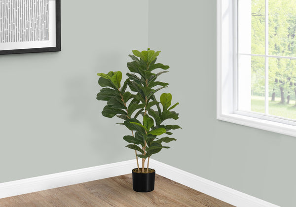 Monarch Specialties Artificial Plant, 41" Tall, Fiddle Tree, Indoor, Faux, Fake, Floor, Greenery, Potted, Real Touch, Decorative, Green Leaves, Black Pot Green,Black, Black Plastic,Cement,Metal,Polypropylene I 9540