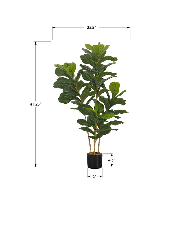 Monarch Specialties Artificial Plant, 41" Tall, Fiddle Tree, Indoor, Faux, Fake, Floor, Greenery, Potted, Real Touch, Decorative, Green Leaves, Black Pot Green,Black, Black Plastic,Cement,Metal,Polypropylene I 9540