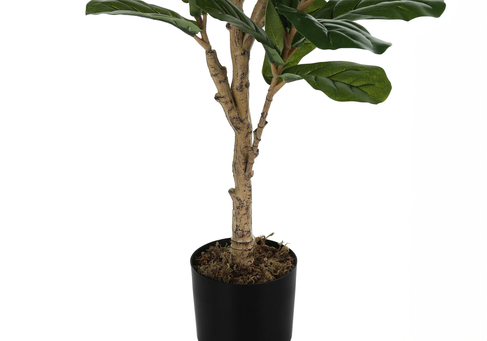 Monarch Specialties Artificial Plant, 47" Tall, Fiddle Tree, Indoor, Faux, Fake, Floor, Greenery, Potted, Real Touch, Decorative, Green Leaves, Black Pot Green,Black, Black Plastic,Cement,Metal,Polypropylene I 9541