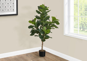 Monarch Specialties Artificial Plant, 47" Tall, Fiddle Tree, Indoor, Faux, Fake, Floor, Greenery, Potted, Real Touch, Decorative, Green Leaves, Black Pot Green,Black, Black Plastic,Cement,Metal,Polypropylene I 9541