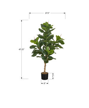 Monarch Specialties Artificial Plant, 47" Tall, Fiddle Tree, Indoor, Faux, Fake, Floor, Greenery, Potted, Real Touch, Decorative, Green Leaves, Black Pot Green,Black, Black Plastic,Cement,Metal,Polypropylene I 9541