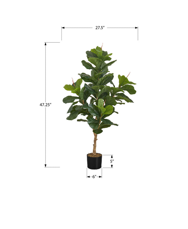 Monarch Specialties Artificial Plant, 47" Tall, Fiddle Tree, Indoor, Faux, Fake, Floor, Greenery, Potted, Real Touch, Decorative, Green Leaves, Black Pot Green,Black, Black Plastic,Cement,Metal,Polypropylene I 9541