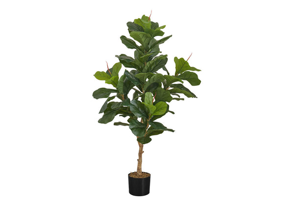 Monarch Specialties Artificial Plant, 47" Tall, Fiddle Tree, Indoor, Faux, Fake, Floor, Greenery, Potted, Real Touch, Decorative, Green Leaves, Black Pot Green,Black, Black Plastic,Cement,Metal,Polypropylene I 9541
