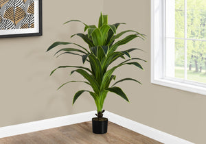 Monarch Specialties Artificial Plant, 47" Tall, Dracaena Tree, Indoor, Faux, Fake, Floor, Greenery, Potted, Real Touch, Decorative, Green Leaves, Black Pot Green,Black, Black Plastic,Cement,Metal,Polypropylene I 9542