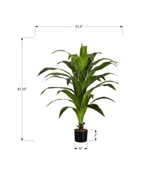 Monarch Specialties Artificial Plant, 47" Tall, Dracaena Tree, Indoor, Faux, Fake, Floor, Greenery, Potted, Real Touch, Decorative, Green Leaves, Black Pot Green,Black, Black Plastic,Cement,Metal,Polypropylene I 9542