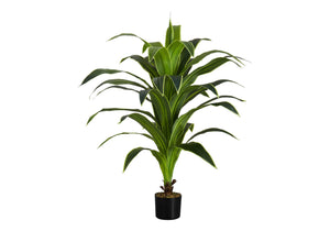 Monarch Specialties Artificial Plant, 47" Tall, Dracaena Tree, Indoor, Faux, Fake, Floor, Greenery, Potted, Real Touch, Decorative, Green Leaves, Black Pot Green,Black, Black Plastic,Cement,Metal,Polypropylene I 9542