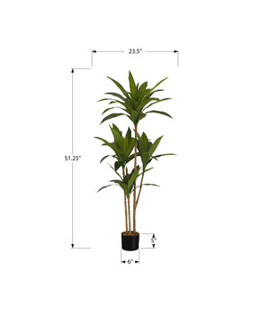 Monarch Specialties Artificial Plant, 51" Tall, Dracaena Tree, Indoor, Faux, Fake, Floor, Greenery, Potted, Real Touch, Decorative, Green Leaves, Black Pot Green,Black, Black Plastic,Cement,Metal,Polypropylene I 9543