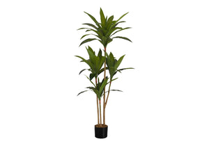 Monarch Specialties Artificial Plant, 51" Tall, Dracaena Tree, Indoor, Faux, Fake, Floor, Greenery, Potted, Real Touch, Decorative, Green Leaves, Black Pot Green,Black, Black Plastic,Cement,Metal,Polypropylene I 9543