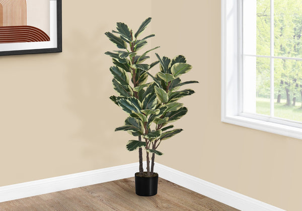 Monarch Specialties Artificial Plant, 47" Tall, Oak Tree, Indoor, Faux, Fake, Floor, Greenery, Potted, Real Touch, Decorative, Green Leaves, Black Pot Green,Black, Black Plastic,Cement,Metal,Polypropylene I 9544