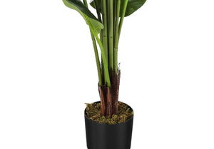 Monarch Specialties Artificial Plant, 59" Tall, Strelitzia Tree, Indoor, Faux, Fake, Floor, Greenery, Potted, Real Touch, Decorative, Green Leaves, Black Pot Green,Black, Black Plastic,Cement,Metal,Polypropylene,Pvc I 9545