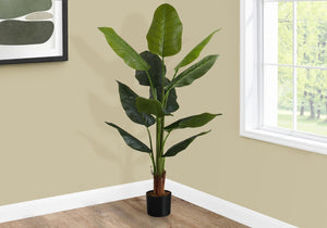 Monarch Specialties Artificial Plant, 59" Tall, Strelitzia Tree, Indoor, Faux, Fake, Floor, Greenery, Potted, Real Touch, Decorative, Green Leaves, Black Pot Green,Black, Black Plastic,Cement,Metal,Polypropylene,Pvc I 9545